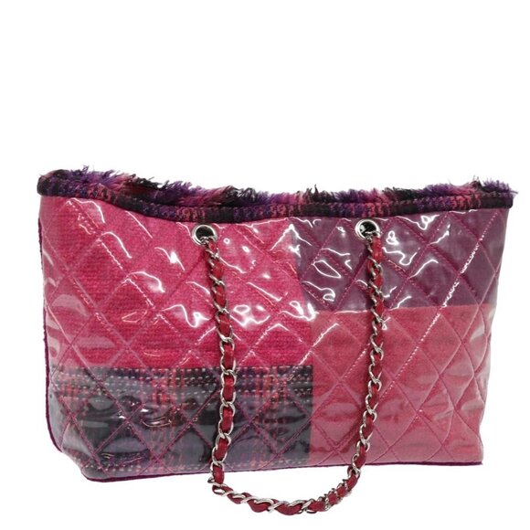 CHANEL Matelasse Chain Tote Bag Vinyl Pink CC Auth bs15858 - Picture 1 of 16